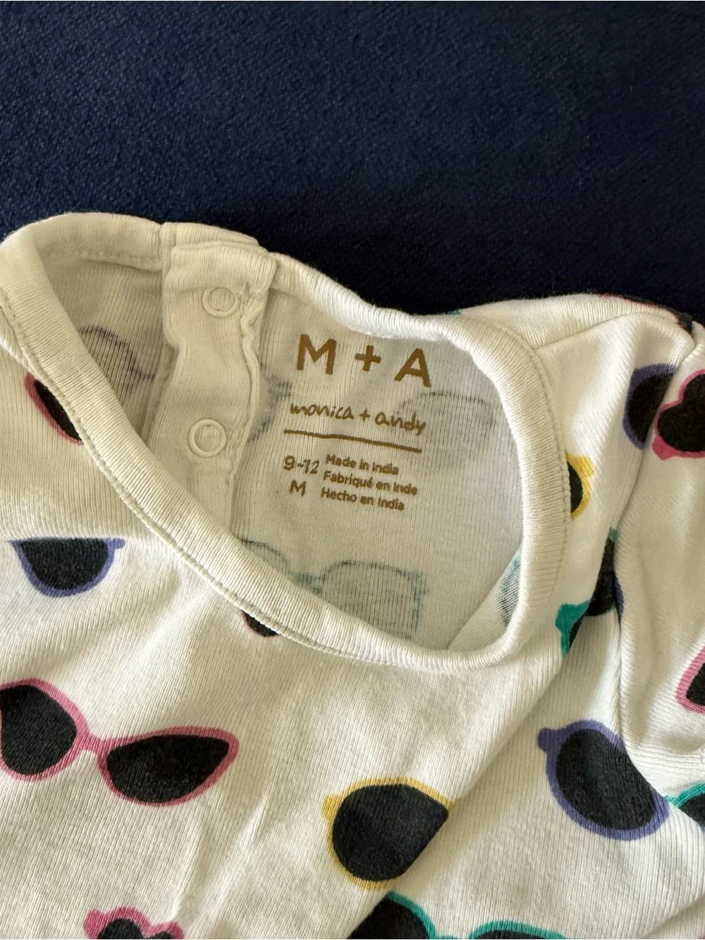 Monica + Andy White Baby Skirted Bodysuit 9-12m organic cotton Sunglasses Print